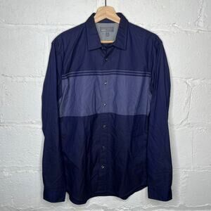 Vince Men's Striped Blue Cotton Long Sleeve Button Collared Shirt Size Medium